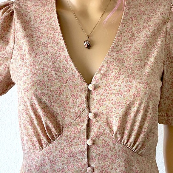 High Waist Maxi Dress Empire Waist Dress Floral Dress Cottagecore Tea Dress Sz 4 - Picture 5 of 10